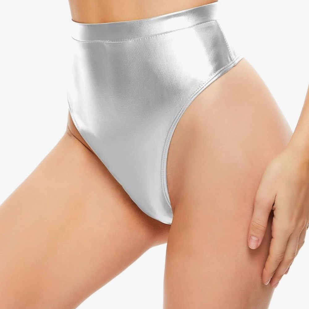 NWT Set of 2 High-Waisted Metallic Rave Booty Shorts - Red & Silver - Medium - Picture 5 of 5